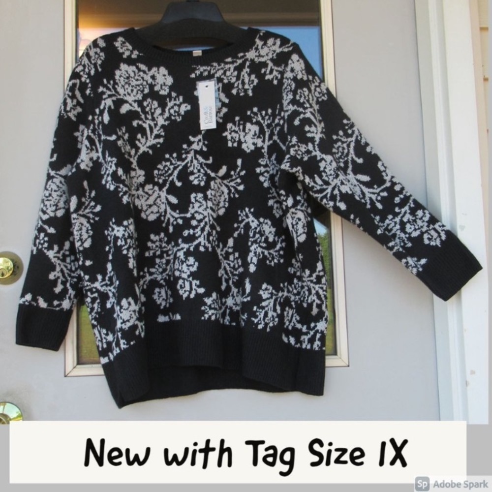 Relist 2/23❌ Croft & Barrow crewneck sweater floral like print w/ metallic 1X - Picture 2 of 12